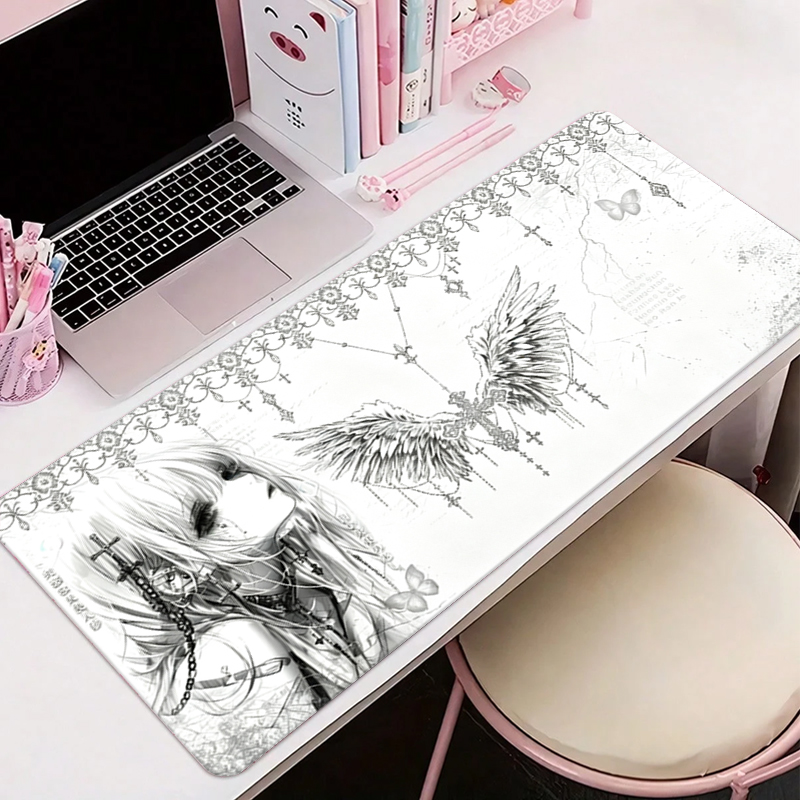 Pc Gaming Desk - لوحة ماوس جلدية سوداء وبيضاء بتصميم